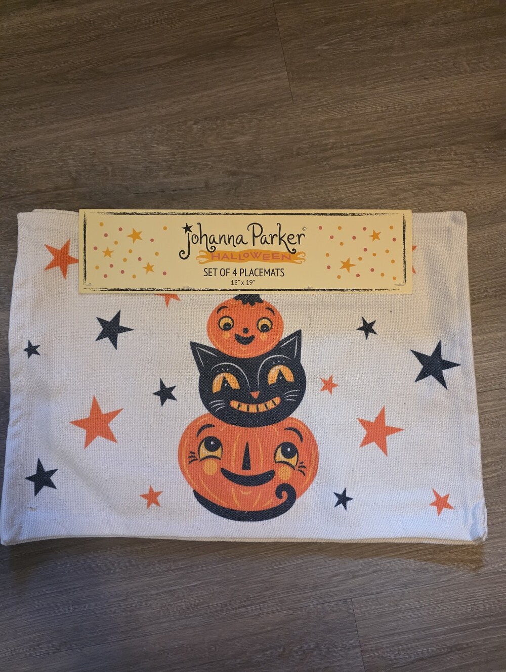 NEW Johanna Parker Halloween Cat Pumpkin Placemats